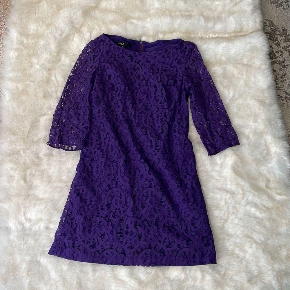 Nine West dress purple winter Size Two 2 Eyelet small s